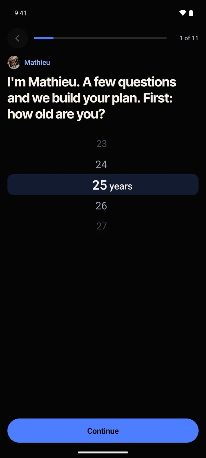 The intake in the app, question 1: Mathieu asks your age