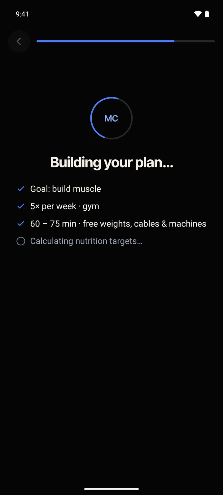 The app builds your plan from your answers